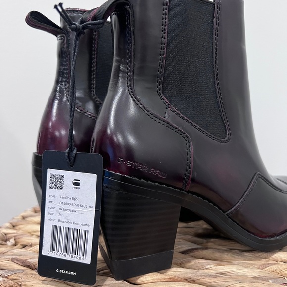❤️ BNWT ❤️🔥 Leather G-STAR "Tacoma" Boots (Bordeaux) - Size 35/Size 5 Women's - Picture 9 of 11